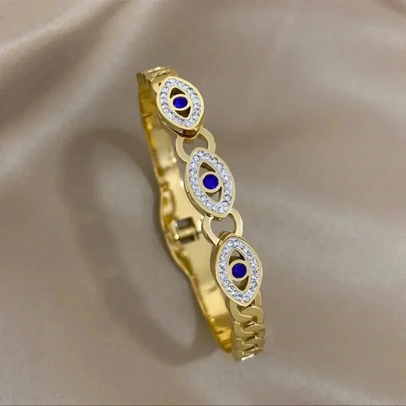 Evil Eye Stainless Steel Bangle Bracelet - Picture 1 of 4